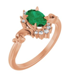 72462 Ring Set 14K Rose Lab-Grown Emerald Oval 7 X 5 Mm Natural Diamond Polished Lab-Grown Emerald And .08 Ctw Natural Diamond Ring