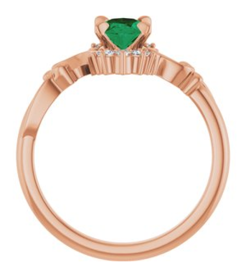 72462 Ring Set 14K Rose Lab-Grown Emerald Oval 7 X 5 Mm Natural Diamond Polished Lab-Grown Emerald And .08 Ctw Natural Diamond Ring