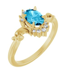 72462 Ring Set 14K Yellow Lab-Grown Aqua Sapphire Oval 7 X 5 Mm Natural Diamond Polished Lab-Grown Aqua Sapphire And .08 Ctw Natural Diamond Ring