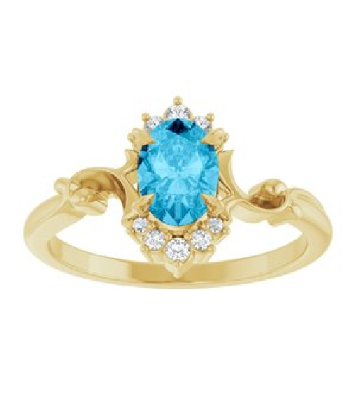 72462 Ring Set 14K Yellow Lab-Grown Aqua Sapphire Oval 7 X 5 Mm Natural Diamond Polished Lab-Grown Aqua Sapphire And .08 Ctw Natural Diamond Ring