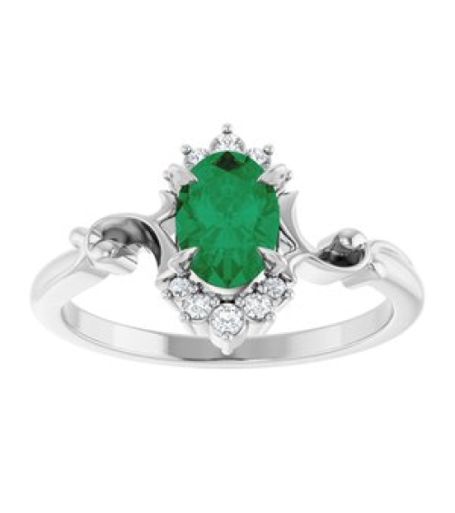 72462 Ring Set Platinum Lab-Grown Emerald Oval 7 X 5 Mm Natural Diamond Polished Lab-Grown Emerald And .08 Ctw Natural Diamond Ring