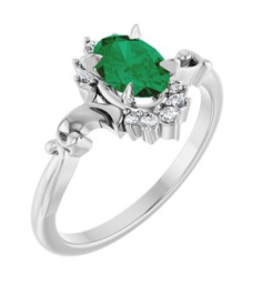 72462 Ring Set 14K White Lab-Grown Emerald Oval 7 X 5 Mm Natural Diamond Polished Lab-Grown Emerald And .08 Ctw Natural Diamond Ring