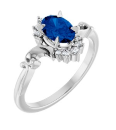 72462 Ring Set Platinum Lab-Grown Blue Sapphire Oval 7 X 5 Mm Natural Diamond Polished Lab-Grown Blue Sapphire And .08 Ctw Natural Diamond Ring