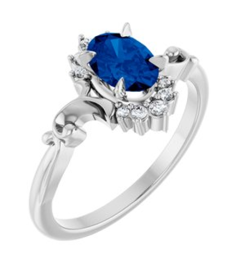 72462 Ring Set Platinum Lab-Grown Blue Sapphire Oval 7 X 5 Mm Natural Diamond Polished Lab-Grown Blue Sapphire And .08 Ctw Natural Diamond Ring