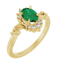 72462 Ring Set 14K Yellow Lab-Grown Emerald Oval 7 X 5 Mm Natural Diamond Polished Lab-Grown Emerald And .08 Ctw Natural Diamond Ring