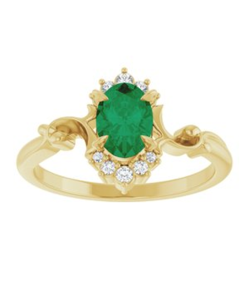 72462 Ring Set 14K Yellow Lab-Grown Emerald Oval 7 X 5 Mm Natural Diamond Polished Lab-Grown Emerald And .08 Ctw Natural Diamond Ring