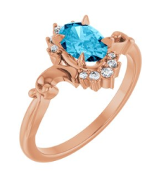 72462 Ring Set 14K Rose Lab-Grown Aqua Sapphire Oval 7 X 5 Mm Natural Diamond Polished Lab-Grown Aqua Sapphire And .08 Ctw Natural Diamond Ring