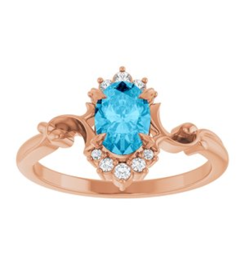 72462 Ring Set 14K Rose Lab-Grown Aqua Sapphire Oval 7 X 5 Mm Natural Diamond Polished Lab-Grown Aqua Sapphire And .08 Ctw Natural Diamond Ring
