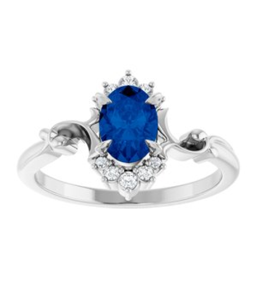 72462 Ring Set Sterling Silver Lab-Grown Blue Sapphire Oval 7 X 5 Mm Natural Diamond Polished Lab-Grown Blue Sapphire And .08 Ctw Natural Diamond Ring