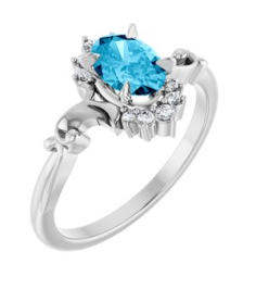 72462 Ring Set 14K White Lab-Grown Aqua Sapphire Oval 7 X 5 Mm Natural Diamond Polished Lab-Grown Aqua Sapphire And .08 Ctw Natural Diamond Ring
