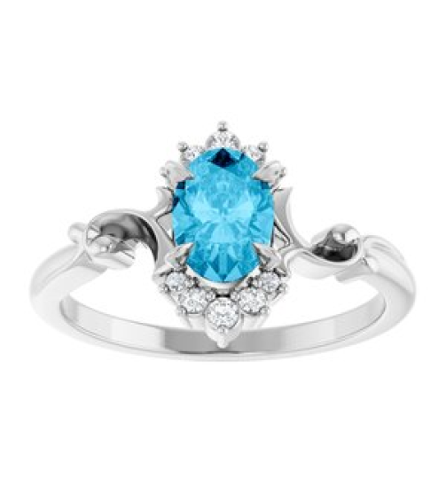 72462 Ring Set 14K White Lab-Grown Aqua Sapphire Oval 7 X 5 Mm Natural Diamond Polished Lab-Grown Aqua Sapphire And .08 Ctw Natural Diamond Ring