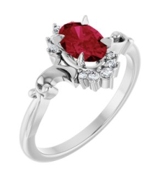 72462 Ring Set Platinum Lab-Grown Ruby Oval 7 X 5 Mm Natural Diamond Polished Lab-Grown Ruby And .08 Ctw Natural Diamond Ring