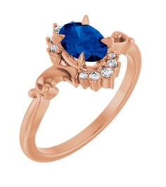 72462 Ring Set 14K Rose Lab-Grown Blue Sapphire Oval 7 X 5 Mm Natural Diamond Polished Lab-Grown Blue Sapphire And .08 Ctw Natural Diamond Ring