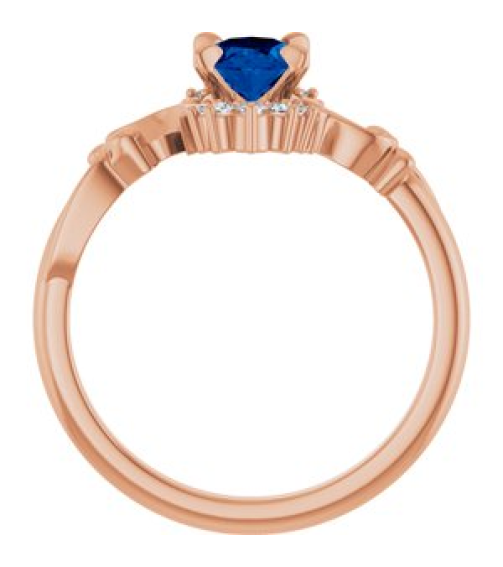 72462 Ring Set 14K Rose Lab-Grown Blue Sapphire Oval 7 X 5 Mm Natural Diamond Polished Lab-Grown Blue Sapphire And .08 Ctw Natural Diamond Ring