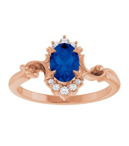 72462 Ring Set 14K Rose Lab-Grown Blue Sapphire Oval 7 X 5 Mm Natural Diamond Polished Lab-Grown Blue Sapphire And .08 Ctw Natural Diamond Ring