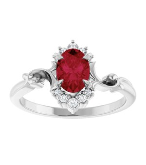 72462 Ring Set Sterling Silver Lab-Grown Ruby Oval 7 X 5 Mm Natural Diamond Polished Lab-Grown Ruby And .08 Ctw Natural Diamond Ring