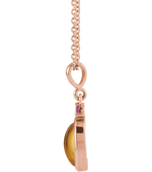 87438 Necklace Set 14K Rose Oval Natural Citrine 8 X 6 Mm Natural Pink Tourmaline 16-18 In Polished Natural Citrine And Pink Tourmaline Bezel-Set Cabochon Necklace