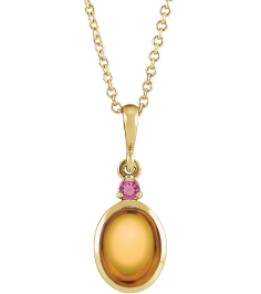 87438 Necklace Set 14K Yellow Oval Natural Citrine 8 X 6 Mm Natural Pink Tourmaline 16-18 In Polished Natural Citrine And Pink Tourmaline Bezel-Set Cabochon Necklace