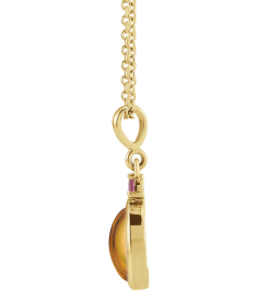 87438 Necklace Set 14K Yellow Oval Natural Citrine 5 X 3 Mm Natural Pink Tourmaline 16-18 In Polished Natural Citrine And Pink Tourmaline Bezel-Set Cabochon Necklace