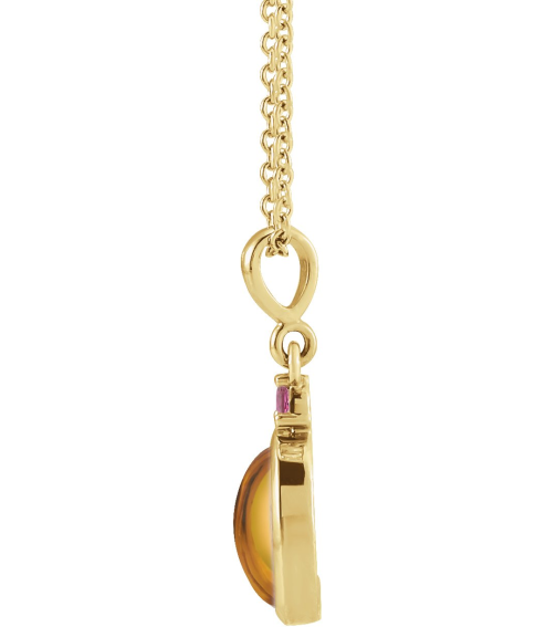 87438 Necklace Set 14K Yellow Oval Natural Citrine 5 X 3 Mm Natural Pink Tourmaline 16-18 In Polished Natural Citrine And Pink Tourmaline Bezel-Set Cabochon Necklace