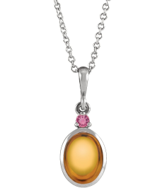 87438 Necklace Set Sterling Silver Oval Natural Citrine 5 X 3 Mm Natural Pink Tourmaline 16-18 In Polished Natural Citrine And Pink Tourmaline Bezel-Set Cabochon Necklace