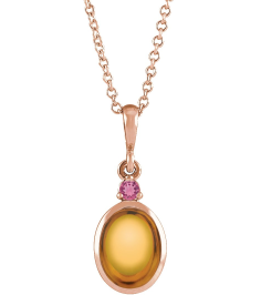 87438 Necklace Set 14K Rose Oval Natural Citrine 5 X 3 Mm Natural Pink Tourmaline 16-18 In Polished Natural Citrine And Pink Tourmaline Bezel-Set Cabochon Necklace