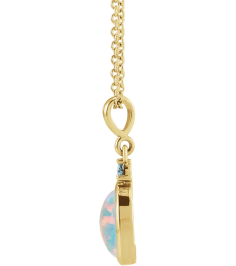 87438 Necklace Set 14K Yellow Oval Lab-Grown White Opal 8 X 6 Mm Natural London Blue Topaz 16-18 In Polished Lab Grown White Opal And Natural London Blue Topaz Bezel-Set Cabochon Necklace