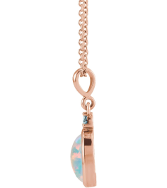 87438 Necklace Set 14K Rose Oval Lab-Grown White Opal 5 X 3 Mm Natural London Blue Topaz 16-18 In Polished Lab Grown White Opal And Natural London Blue Topaz Bezel-Set Cabochon Necklace