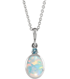 87438 Necklace Set Platinum Oval Lab-Grown White Opal 6 X 4 Mm Natural London Blue Topaz 16-18 In Polished Lab Grown White Opal And Natural London Blue Topaz Bezel-Set Cabochon Necklace