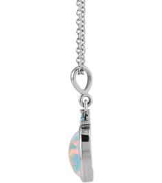 87438 Necklace Set Platinum Oval Lab-Grown White Opal 6 X 4 Mm Natural London Blue Topaz 16-18 In Polished Lab Grown White Opal And Natural London Blue Topaz Bezel-Set Cabochon Necklace