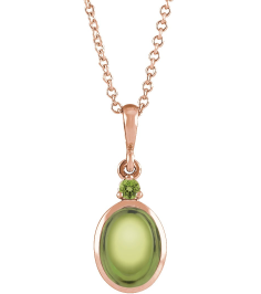 87438 Necklace Set 14K Rose Oval Natural Peridot 8 X 6 Mm Natural Peridot 16-18 In Polished Natural Peridot Bezel-Set Cabochon Necklace