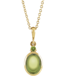 87438 Necklace Set 14K Yellow Oval Natural Peridot 5 X 3 Mm Natural Peridot 16-18 In Polished Natural Peridot Bezel-Set Cabochon Necklace