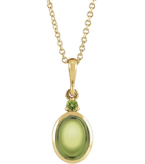 87438 Necklace Set 14K Yellow Oval Natural Peridot 5 X 3 Mm Natural Peridot 16-18 In Polished Natural Peridot Bezel-Set Cabochon Necklace