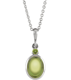 87438 Necklace Set Sterling Silver Oval Natural Peridot 5 X 3 Mm Natural Peridot 16-18 In Polished Natural Peridot Bezel-Set Cabochon Necklace