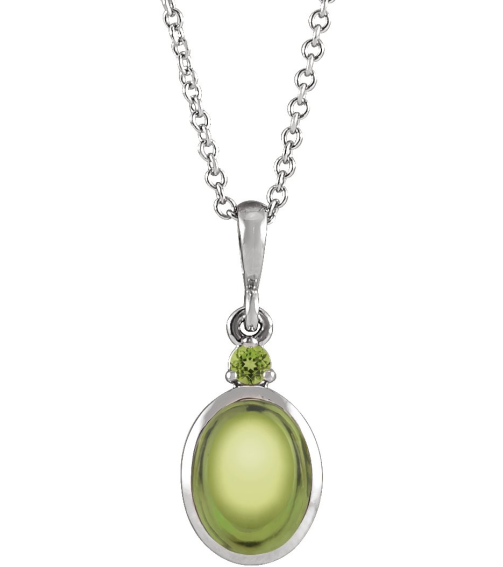 87438 Necklace Set Sterling Silver Oval Natural Peridot 5 X 3 Mm Natural Peridot 16-18 In Polished Natural Peridot Bezel-Set Cabochon Necklace