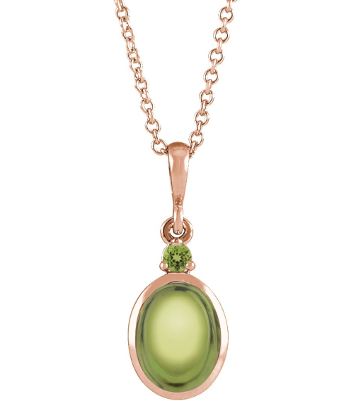 87438 Necklace Set 14K Rose Oval Natural Peridot 5 X 3 Mm Natural Peridot 16-18 In Polished Natural Peridot Bezel-Set Cabochon Necklace