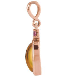 87438 Pendant Set 14K Rose Oval Natural Citrine 6 X 4 Mm Natural Pink Tourmaline Polished Natural Citrine And Pink Tourmaline Bezel-Set Cabochon Pendant