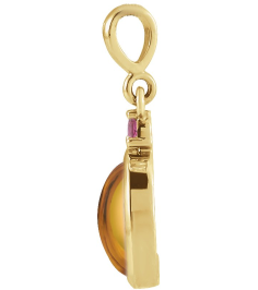 87438 Pendant Set 14K Yellow Oval Natural Citrine 8 X 6 Mm Natural Pink Tourmaline Polished Natural Citrine And Pink Tourmaline Bezel-Set Cabochon Pendant