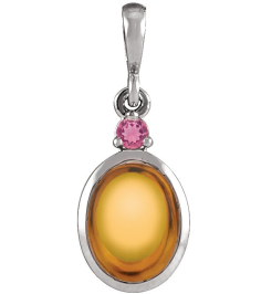 87438 Pendant Set 14K White Oval Natural Citrine 8 X 6 Mm Natural Pink Tourmaline Polished Natural Citrine And Pink Tourmaline Bezel-Set Cabochon Pendant