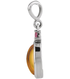87438 Pendant Set 14K White Oval Natural Citrine 8 X 6 Mm Natural Pink Tourmaline Polished Natural Citrine And Pink Tourmaline Bezel-Set Cabochon Pendant