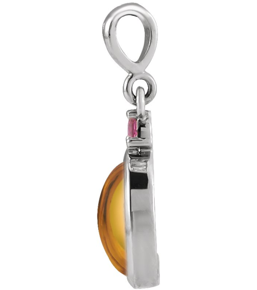 87438 Pendant Set 14K White Oval Natural Citrine 8 X 6 Mm Natural Pink Tourmaline Polished Natural Citrine And Pink Tourmaline Bezel-Set Cabochon Pendant