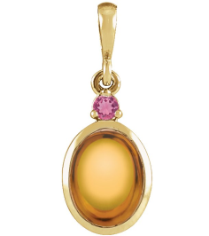 87438 Pendant Set 14K Yellow Oval Natural Citrine 5 X 3 Mm Natural Pink Tourmaline Polished Natural Citrine And Pink Tourmaline Bezel-Set Cabochon Pendant