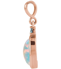 87438 Pendant Set 14K Rose Oval Lab-Grown White Opal 6 X 4 Mm Natural London Blue Topaz Polished Lab-Grown White Opal And Natural London Blue Topaz Bezel-Set Cabochon Pendant