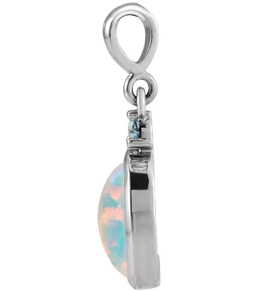 87438 Pendant Set 14K White Oval Lab-Grown White Opal 6 X 4 Mm Natural London Blue Topaz Polished Lab-Grown White Opal And Natural London Blue Topaz Bezel-Set Cabochon Pendant