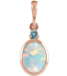 87438 Pendant Set 14K Rose Oval Lab-Grown White Opal 5 X 3 Mm Natural London Blue Topaz Polished Lab-Grown White Opal And Natural London Blue Topaz Bezel-Set Cabochon Pendant