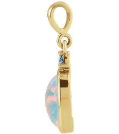87438 Pendant Set 14K Yellow Oval Lab-Grown White Opal 5 X 3 Mm Natural London Blue Topaz Polished Lab-Grown White Opal And Natural London Blue Topaz Bezel-Set Cabochon Pendant