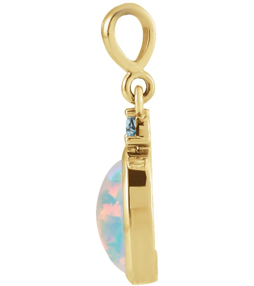 87438 Pendant Set 14K Yellow Oval Lab-Grown White Opal 5 X 3 Mm Natural London Blue Topaz Polished Lab-Grown White Opal And Natural London Blue Topaz Bezel-Set Cabochon Pendant