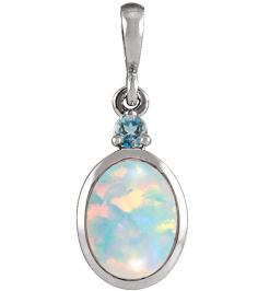 87438 Pendant Set 14K White Oval Lab-Grown White Opal 5 X 3 Mm Natural London Blue Topaz Polished Lab-Grown White Opal And Natural London Blue Topaz Bezel-Set Cabochon Pendant