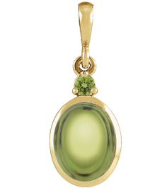 87438 Pendant Set 14K Yellow Oval Natural Peridot 8 X 6 Mm Natural Peridot Polished Natural Peridot Bezel-Set Cabochon Pendant