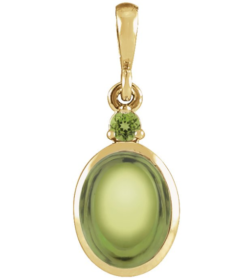 87438 Pendant Set 14K Yellow Oval Natural Peridot 8 X 6 Mm Natural Peridot Polished Natural Peridot Bezel-Set Cabochon Pendant